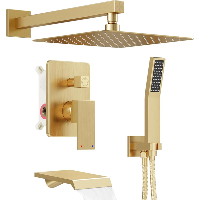 Ensemble de robinet de douche or brossé avec douchette 12 pouces