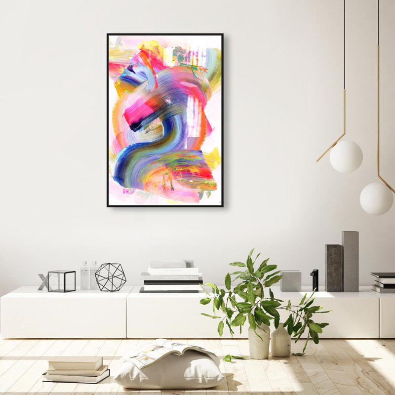 Oliver Gal Neon Swirl Abstract - Hand-Applied Glass Coat Framed Canvas Art, 30" H x 20" W, Black
