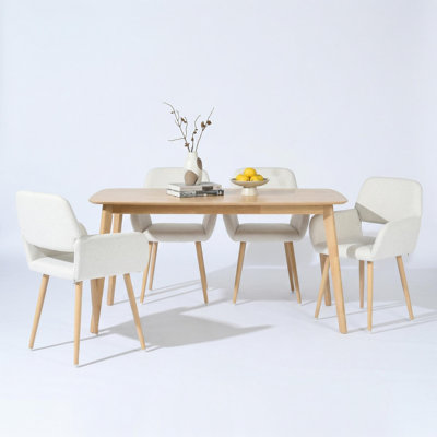 5 Piece Dining Table Setmid-Century Modern Rectangular Wood Table With Upholstered Dining Chairs