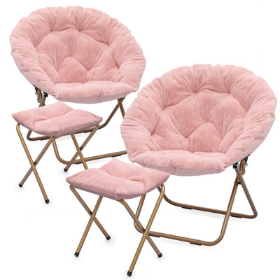 Cozy Saucer Chairs with Footrest Ottoman, Foldable Papasan Chairs Lounge Chairs for Bedroom Living Room