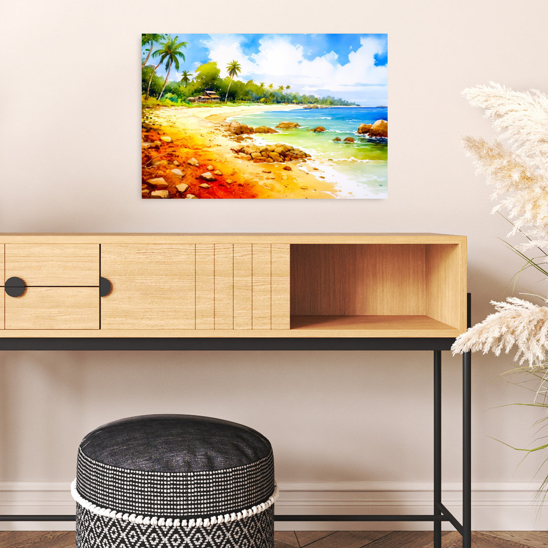 Vibrant Tropical Shore Peaceful Serene Tranquil Palm Tree Coastal Wall Art Print