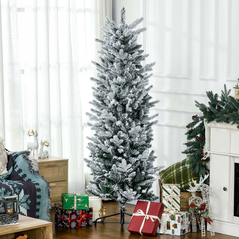 Arbre de Noël artificiel enneigé 6 pi de hauteur avec 477 branches enneigées et base en acier