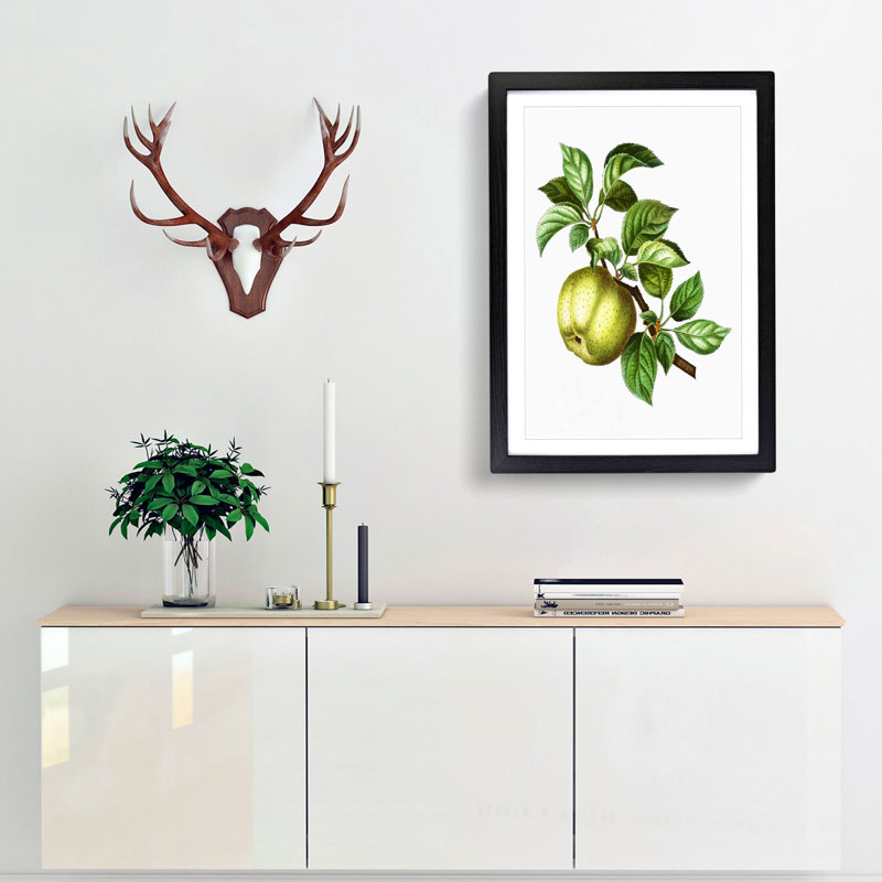 Green Apple by Pierre-Joseph Redoute - Picture Frame Painting Print, 65cm H x 48cm W x 2cm D, Black Framed