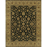 Angora Wool Oriental Area Rug in Black/Light Green