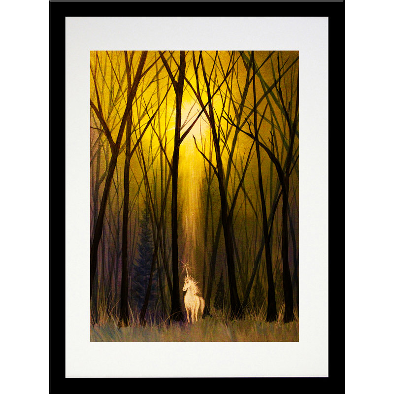 «White Unicorn» par Ed Capeau - reproduction d'art, H 22,5 po x l 18,5 po x P 1 po, Papier encadré noir, Blanc