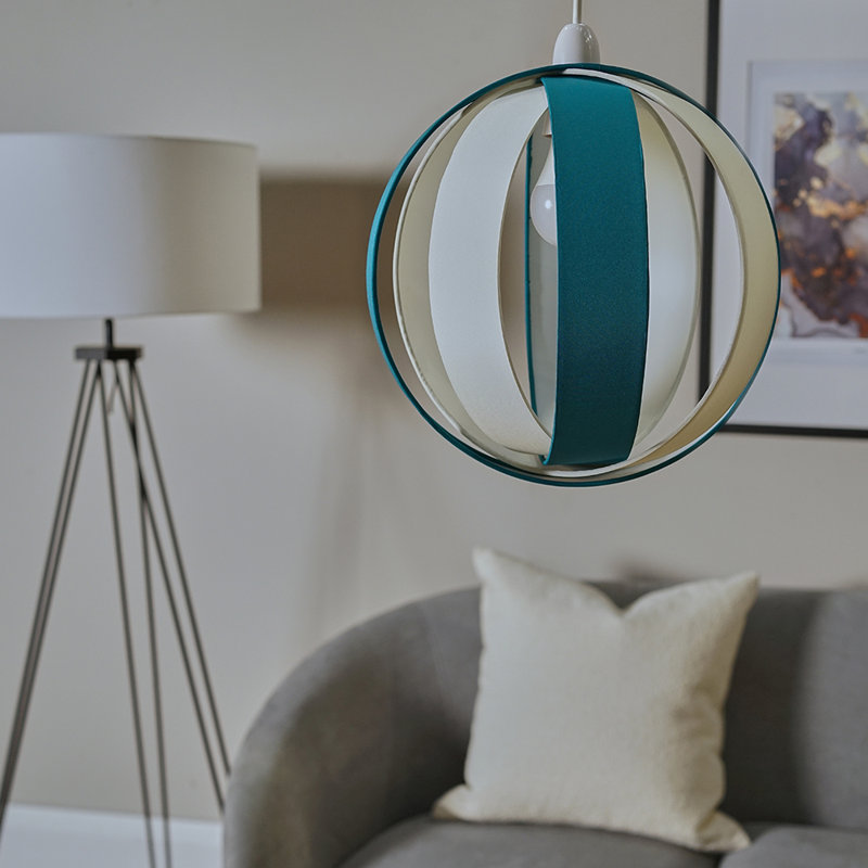 29 cm H Round Cotton Pendant Shade ( Screw On ), Teal & Cream
