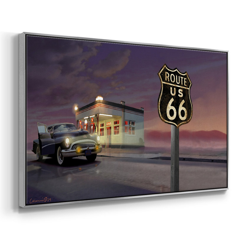Route 66 - reproduction sur toile avec cadre flottant, H 27 po x l 41 po x P 2 po, Argent