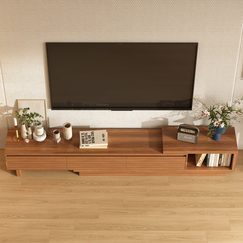 78.74" Modern Asymmetric Tv Stand With Open Storage, Low-Profile Entertainment Center For Tvs Up To 85", Brown