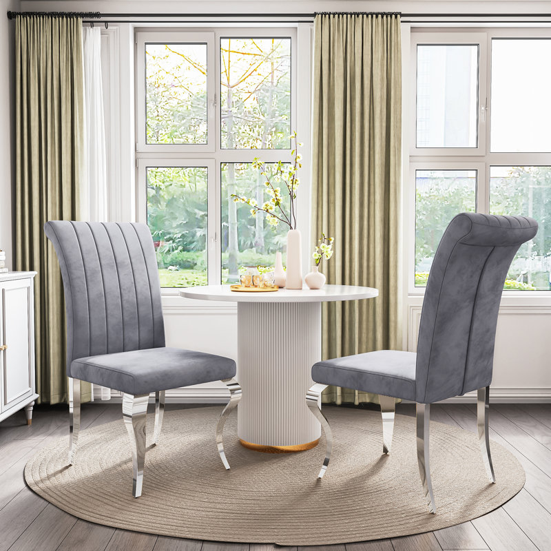 Meritza Tufted Velvet Upholstered Dining Chair , Gray, Silver
