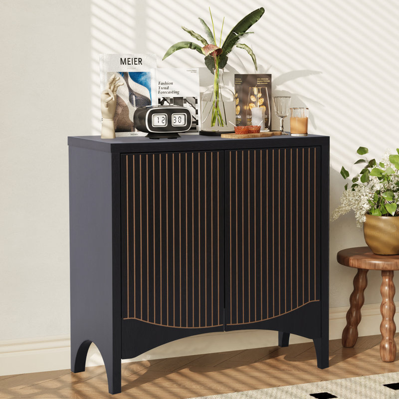 Alberty Fluted 2-Door Accent Cabinet, Black