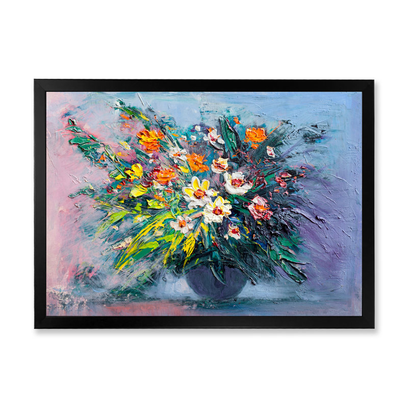 Nature morte pleine Marguerite Bouquet - reproduction de cadre flottant sur toile, Cadre noir, H 8 po x l 12 po x P 1 po