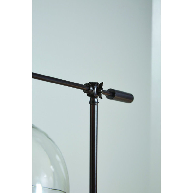 Lampe sur pied en bronze antique avec abat-jour en verre
