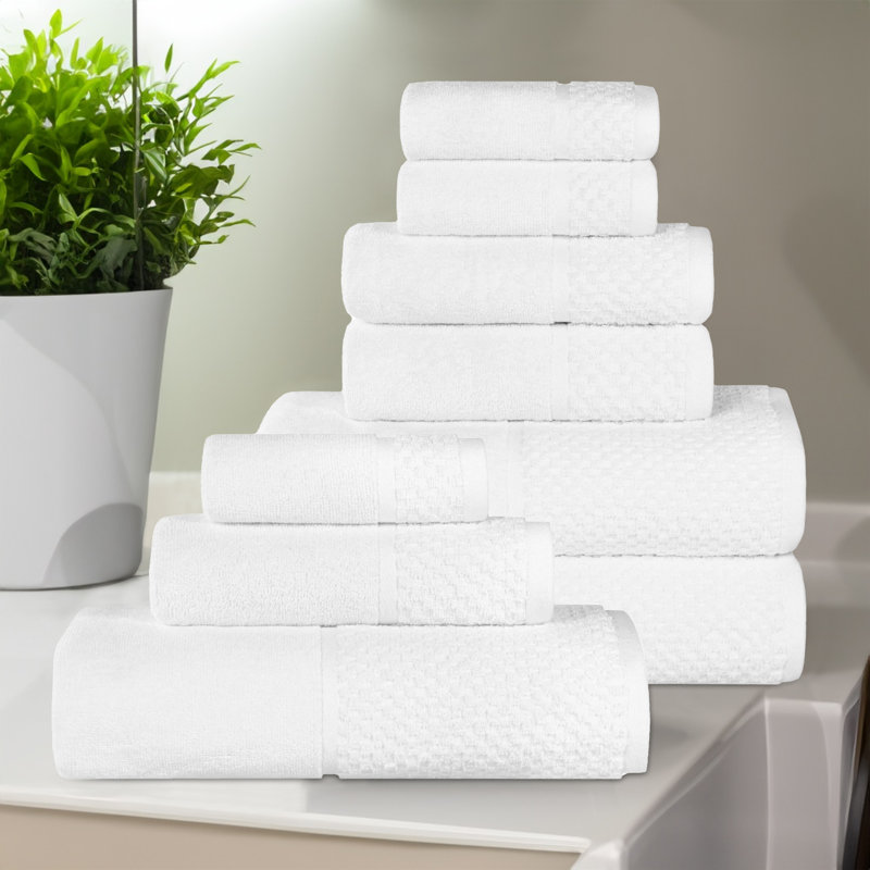 Ensemble de serviettes 9 pièces Lodie, Blanc / blanc