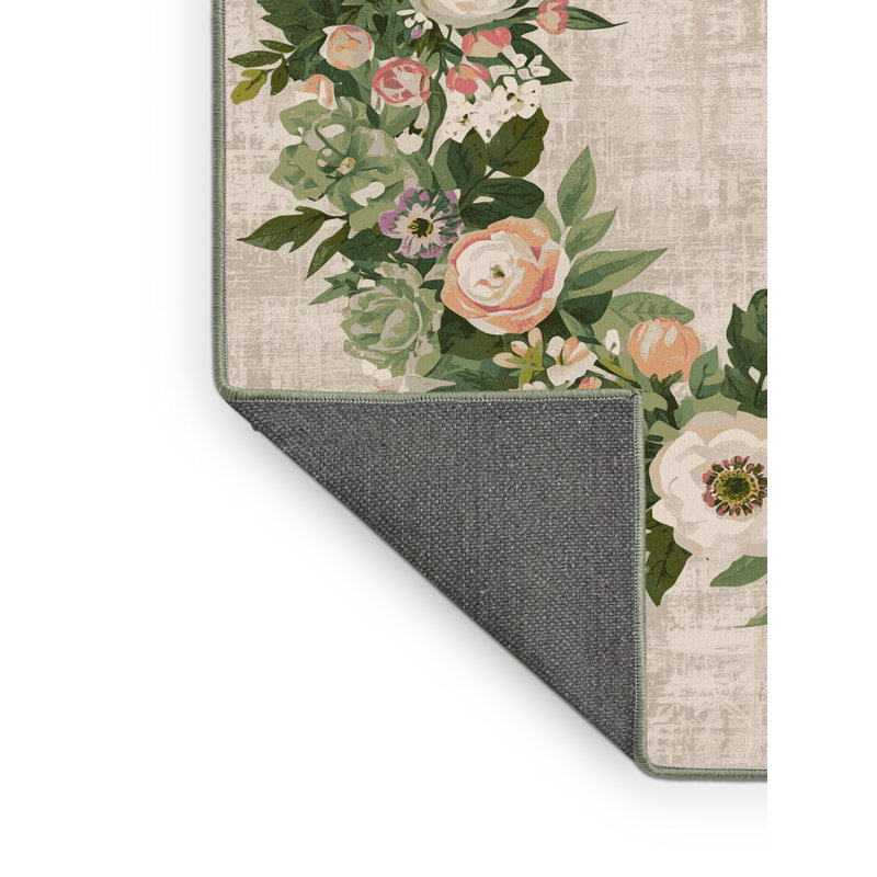 Soft Plush Farrer Easter Modern & Contemporary Abstract Area Rug in Beige – SageGreen Binding, 2x3