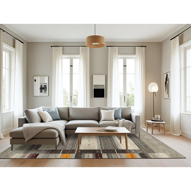 Tapis contemporain gris / beige, Rectangle 8 pi x 12 pi