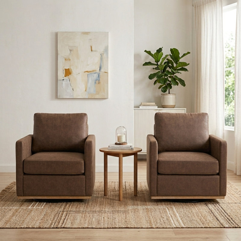 30.5" W Upholstered Comfy Swivel Club Chair, Coffee Faux Leather