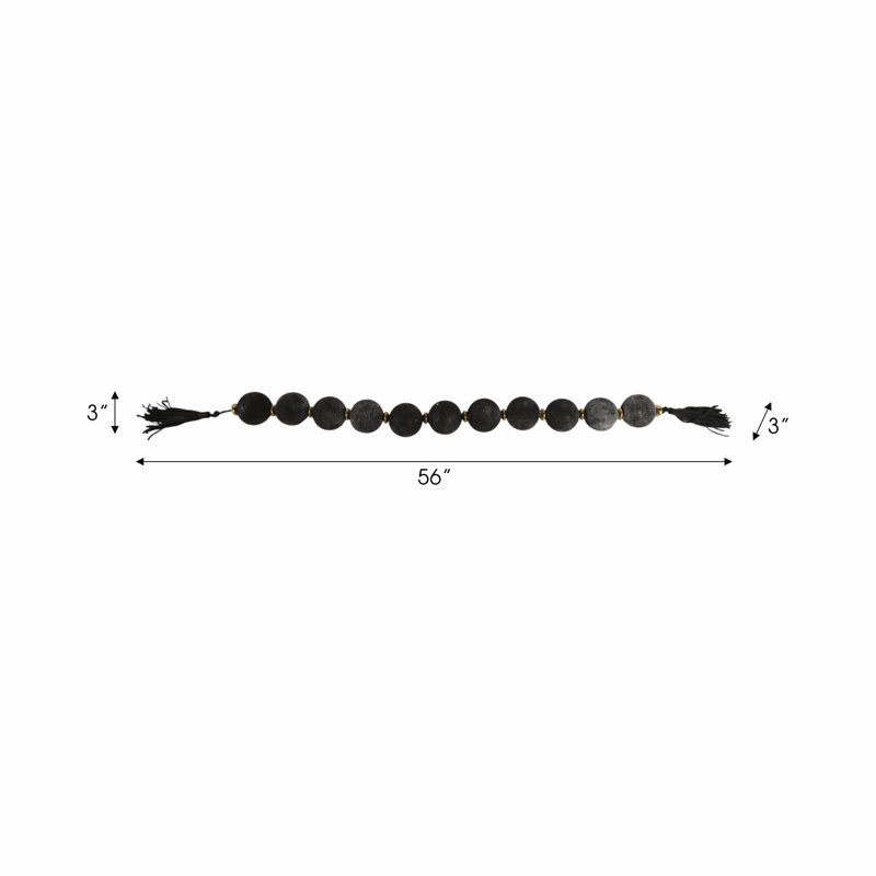 Coolidge Decorative Glass Beads with Metal Accent and Leather Tassel for Home Decor - Elegant Garland for Table, Shelf, and Living Room Decoration - Black & Gold