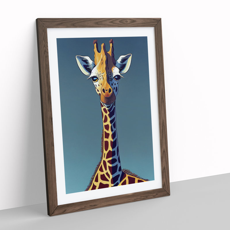 Giraffe Cartoon - Wall Art, 46cm H x 34cm W x 2cm D, Walnut Framed