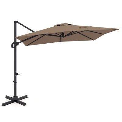Parasol de patio en porte-à-faux 11 x 9 pi avec rotation à 360 ° et inclinaison facile 8 nervures - brun clair