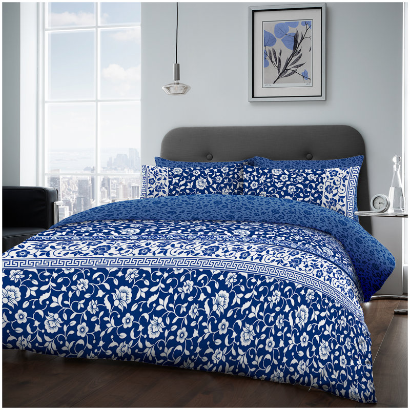 Cotton Blend Floral Duvet Cover with Pillowcases, King Duvet Cover + 2 Standard Pillowcases