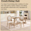 Deux chaises de salle à manger rembourrées de style français, dossier rond, tissu en lin doux et coton, structure en bois massif, conception démontable, beige, avec 2 techniques de tréfilage