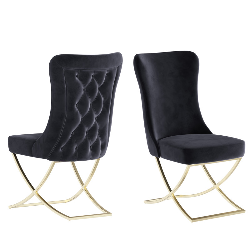 Ottomanson Set of 2 Dining Chairs with Elegant for Stylish Seating, Gold, Gold/Blue