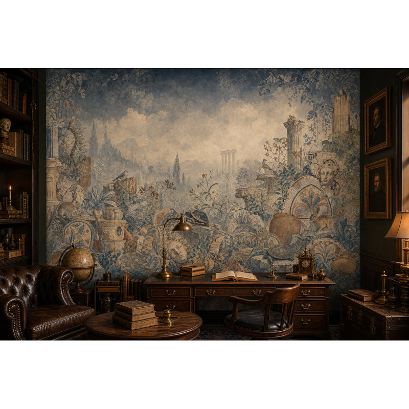 Papier peint amovible de mosaïque de vignes botaniques classiques, 120 po x 96 po, Peler et coller