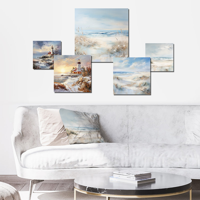 «Coastal Light House Charm In Winter I», ensemble d'art mural Coastal Light House