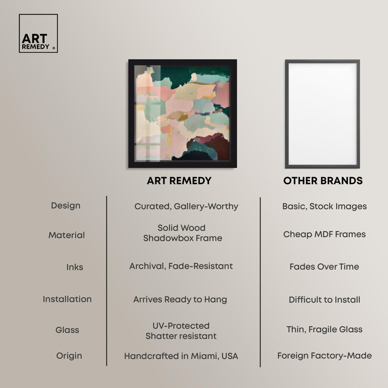 «Brushed Beauty II Shadowbox Print», art mural vert par Art Remedy, H 13 po x l 13 po, Noir