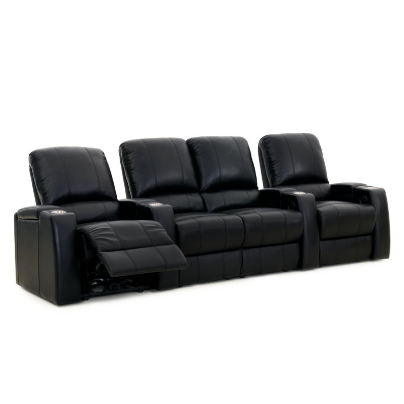 Siège en cuir véritable de 121 po de largeur avec porte-gobelet, Cuir véritable noir luxueux, Manuel