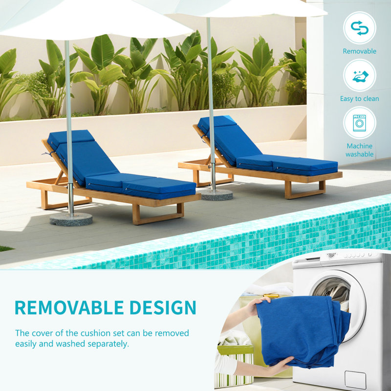 Paquet de 2 coussins de 80 po pour chaise longue d'extérieur 80 po, housse imperméable, amovible et lavable, coussins de remplacement toutes saisons pour jardin de piscine, bleu / l