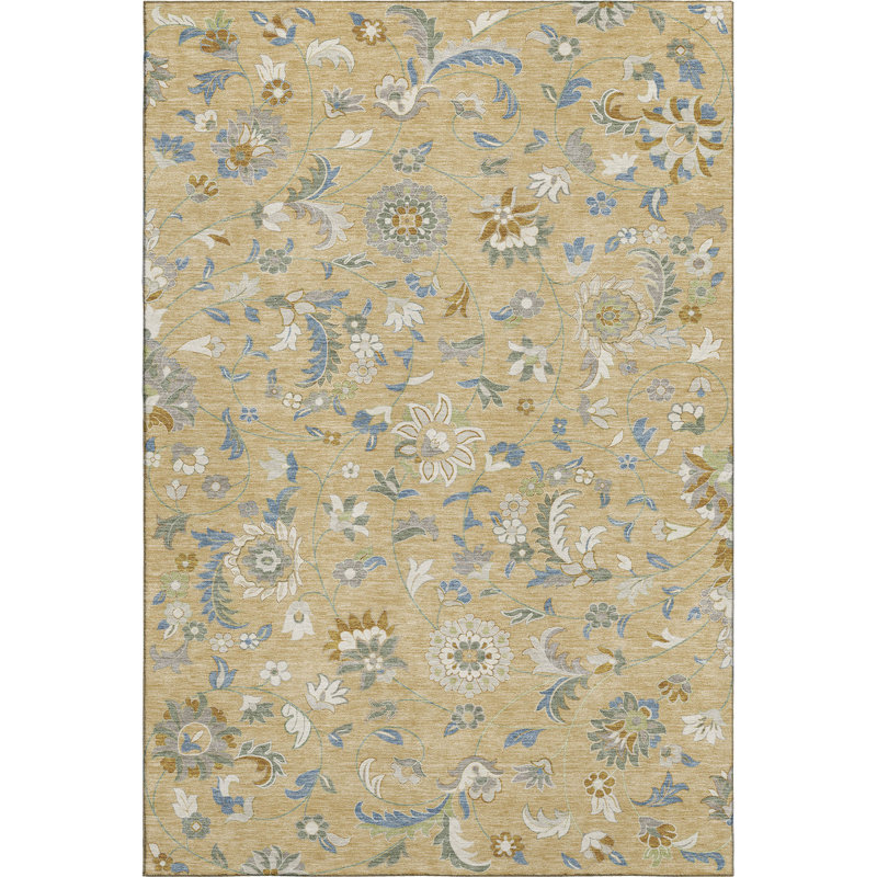 Tapis floral Goulven AMF1006 lavable à la machine de qualité supérieure, Rectangulaire 8 pi x 10 pi
