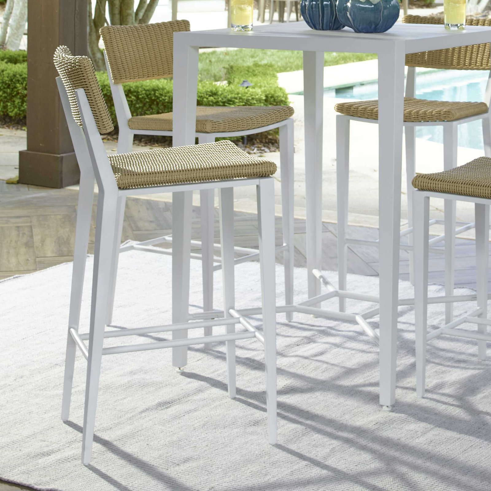 White Patio Bar Stool, White, Tan, 31.1"
