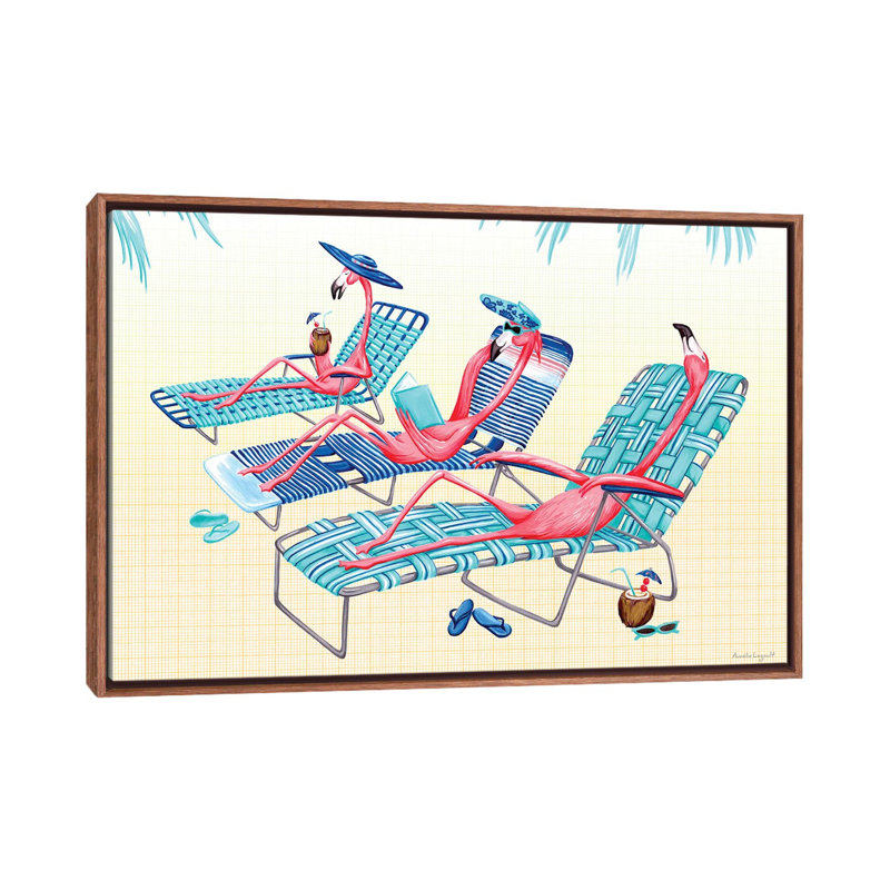 Plage de flamants roses par Legault - impression d'art graphique, H 18 po x l 26 po x P 1,5 po