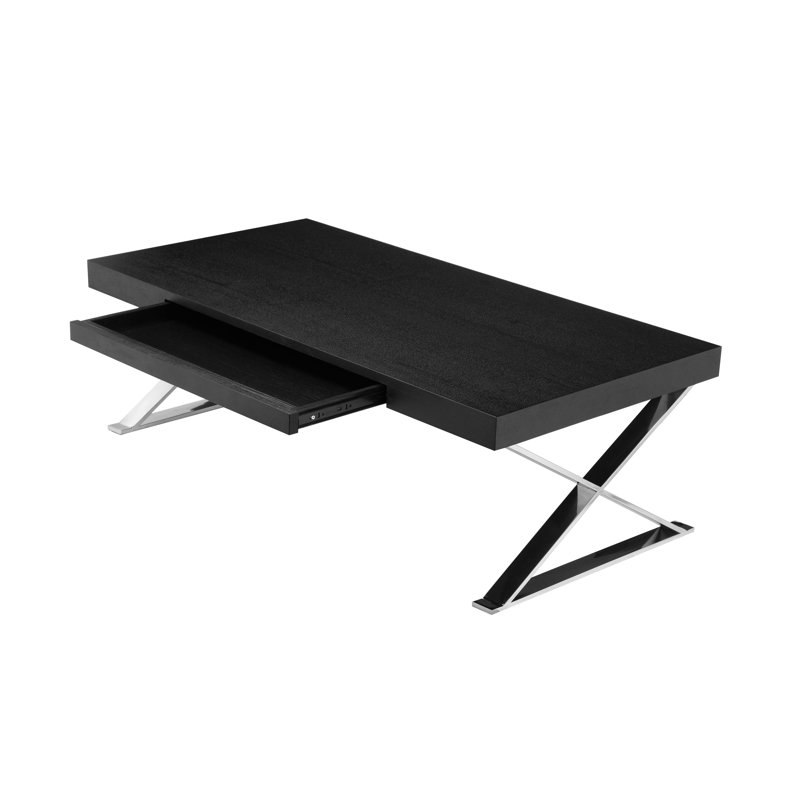 Table basse moderne à pieds croisés avec rangement Pangea Home Alexa, Noir
