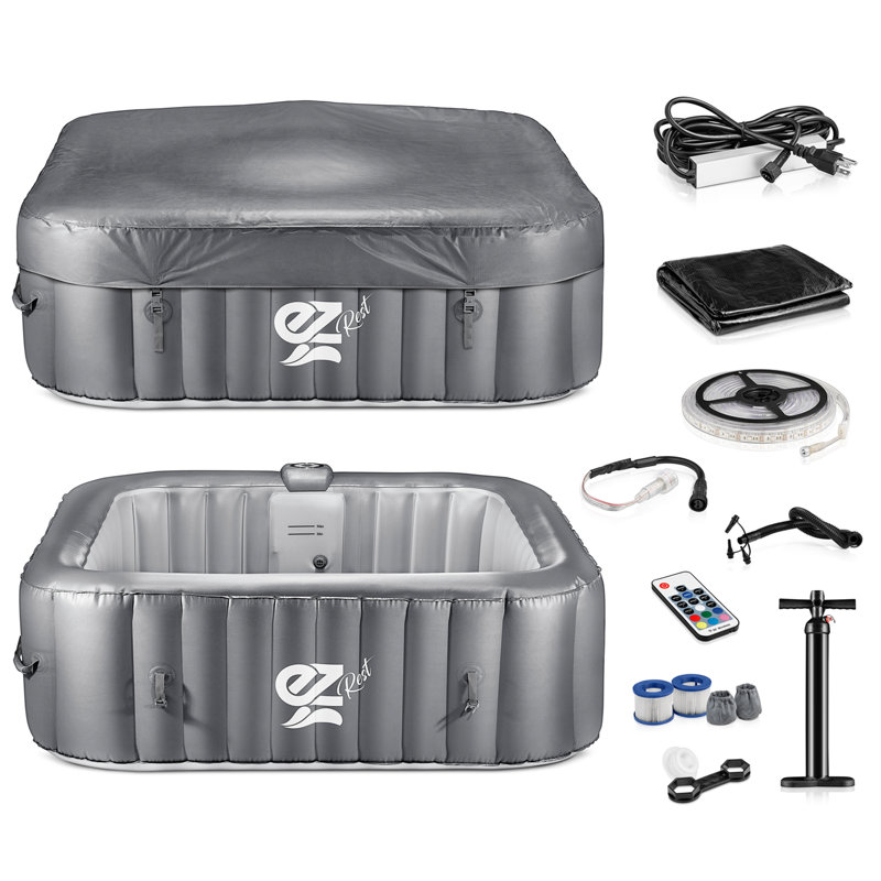 6-Seat Inflatable Pool Spa with Light - Portable Hot Tub Spa with Remote Control