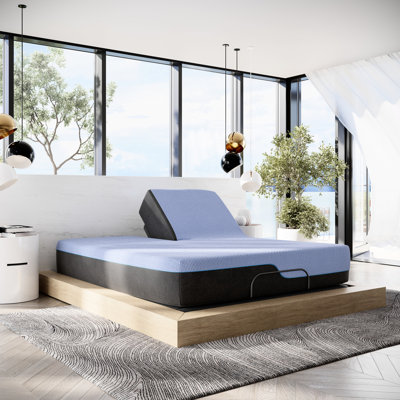 Matelas pour grand lit de 12 po et base réglable - ressorts de soutien, mousse de confort rafraîchissante, lit en mousse à mémoire de forme avec couches rafraîchissantes, alignement de la colonne vertébrale, installation rapide