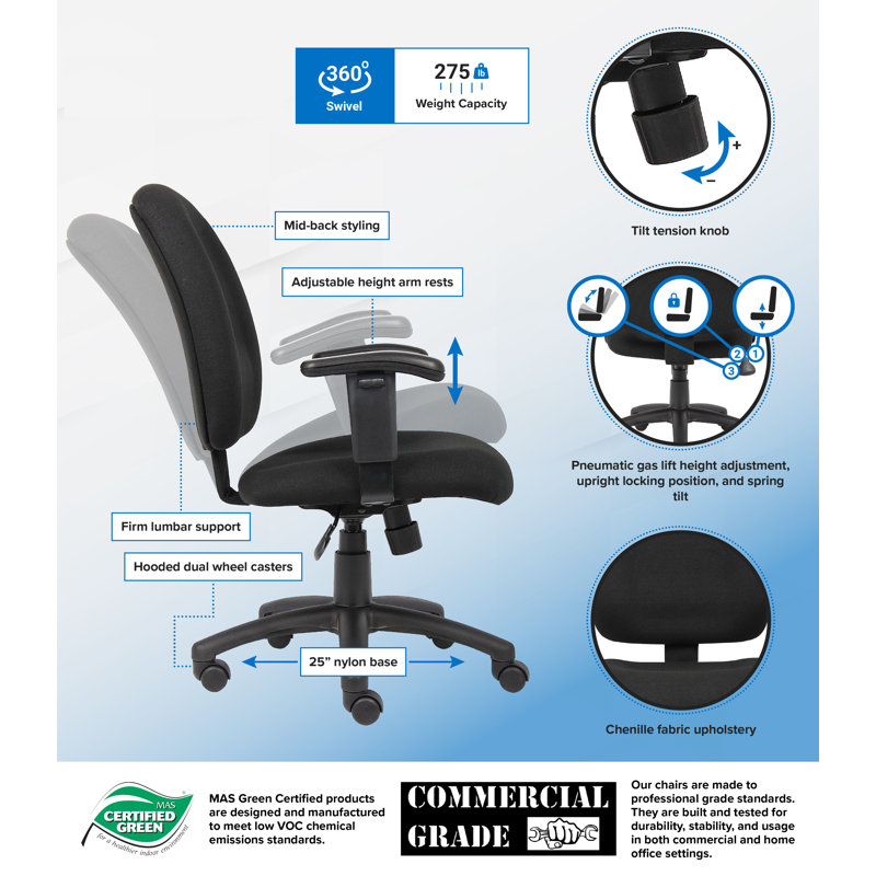 Polyester Blend Task Chair, Black Fabric