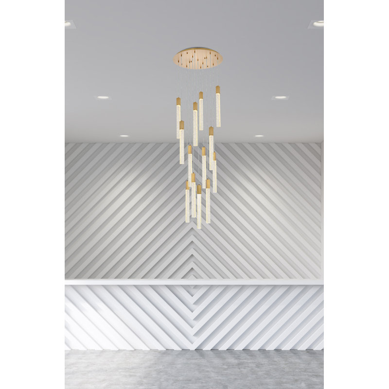 Luminaire suspendu rectangulaire à 13 lumières Aliha, Or satiné