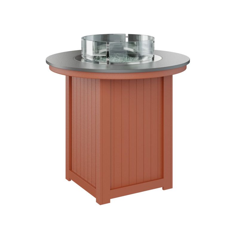 Donoma Round Bar Fire Pit Table, 39" H x 44" W x 44" D, Hammered Top Stainless with Mango Orange Base