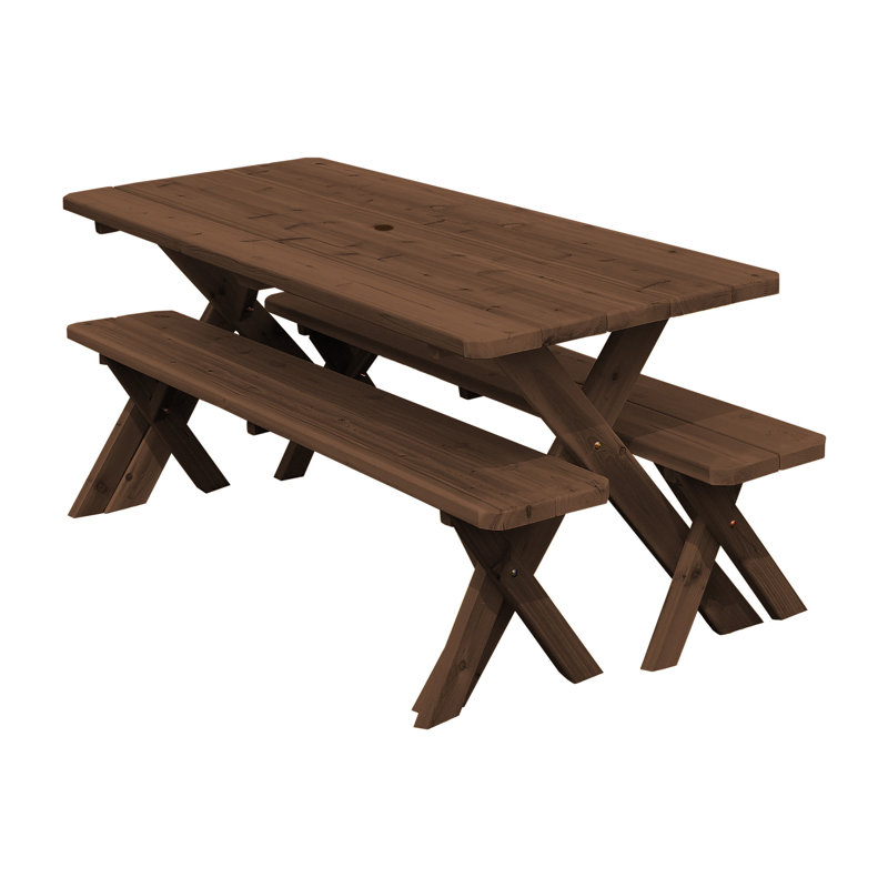 Guertin Wood Patio Dining Set with Rectangular Table, Mushroomstain, 55" L x 27" W x 30" H