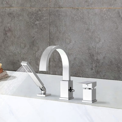Deck Mounted Waterfall Tub Filler - 7.87" Spout Reach And 1.38" Hole Diameter 360 Degree Swivel Faucet With 2.16"
