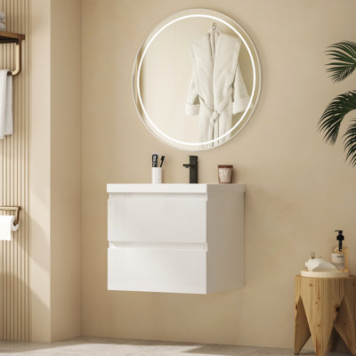 23.6" Wall Mounted Floating Bathroom Vanity Set with Sink Top&Two Drawers(Faucet not included),Fully Assembled