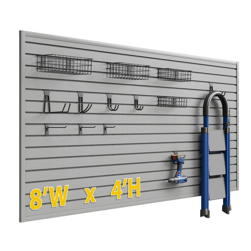 Slatwall Panel 8' X 4' Gray Pvc Garage Organizing System With 30Pcs Accessories Set, Gray