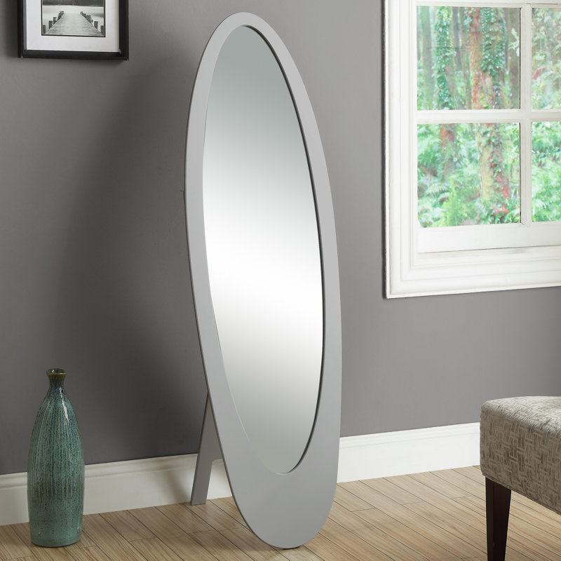 Miroir Carvajal, pleine longueur, debout, plancher, ovale de 60 po, armoire, chambre à coucher, bois, gris, contemporain, moderne