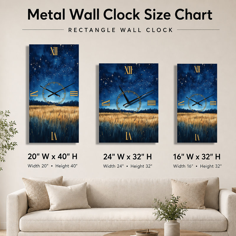 Starry Night over Meadow - Celestial Wall Clock, 32" H x 24" W - Rectangle