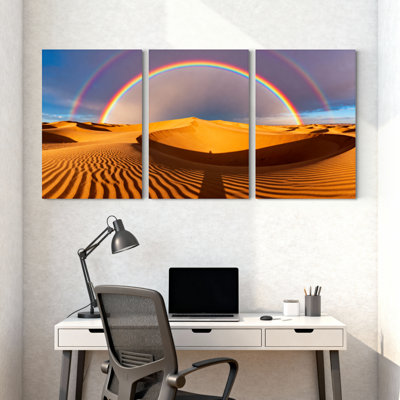 Paysage et paysage urbain, désert, dunes, arc-en-ciel, ensemble de 3 reproductions d'art sur toile