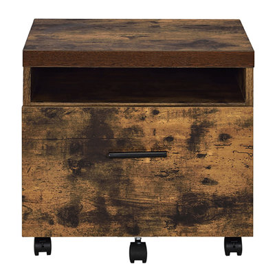 Rustic 1 Weathered Oak And Black Filing Storage - Office Cabinet With Shelf Mobility, 18.5" H X 19.5" W 16.5" D File Open 16.5
