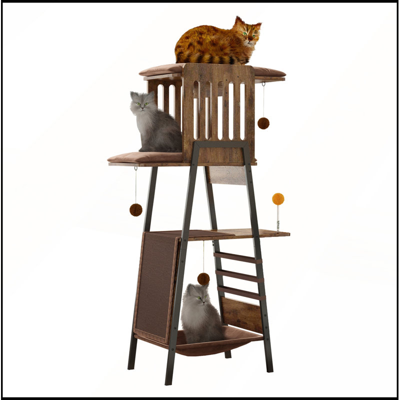 Arbre à chat moderne avec grand perchoir, hamac et coussins amovibles pour grands chats et foyers multi-chats
