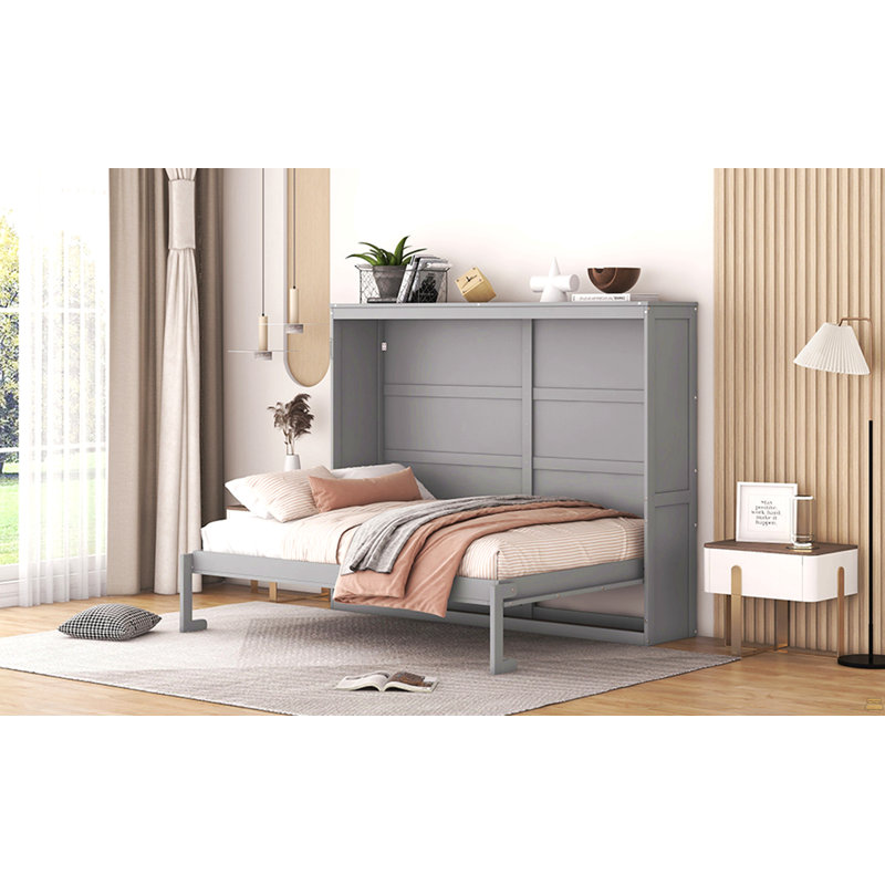 Lit escamotable double pleine grandeur, Gris, Lit double